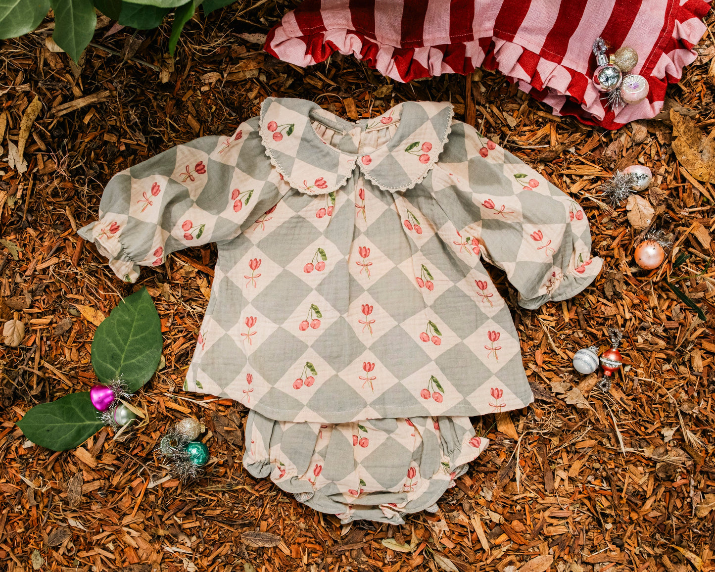 Georgina Set- Cherry Patchwork Vintage Blue