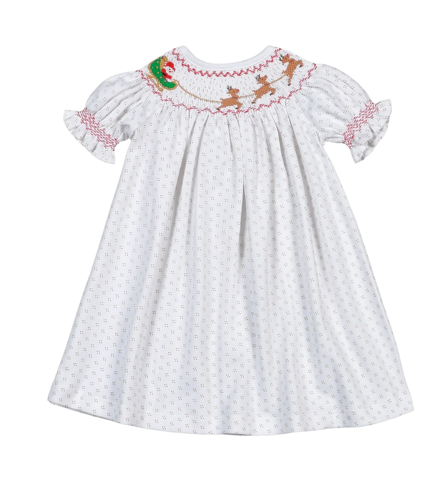 Santa Sleigh Hand Smocked Pima Bishop dress