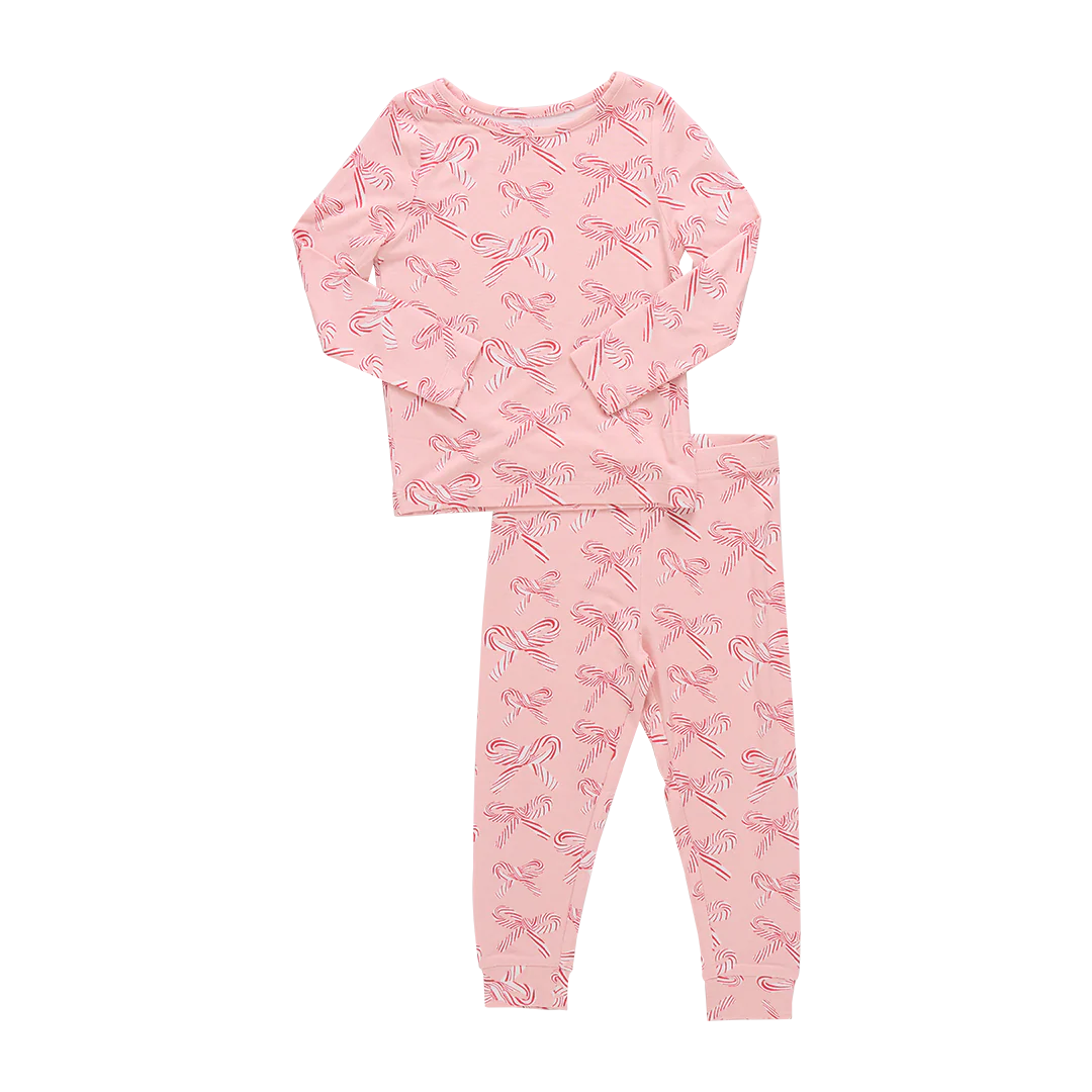 Kids Bamboo PJ Set- Candy Cane Bows