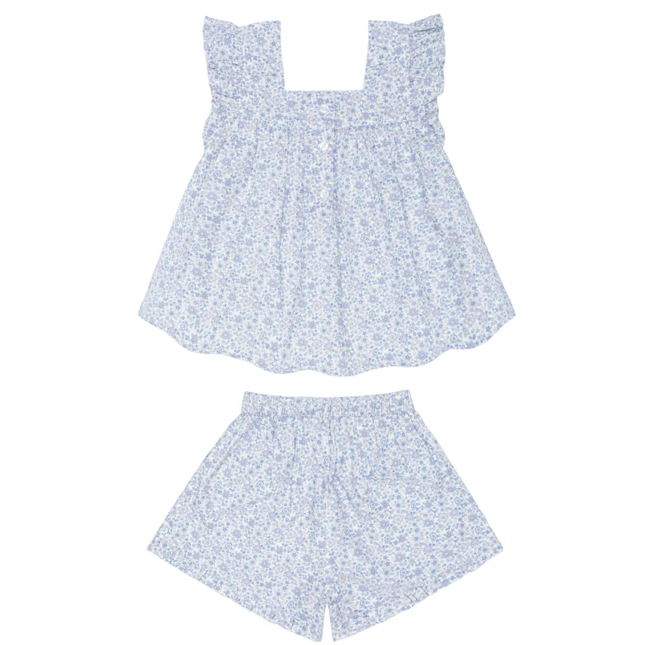 girls slate floral ruffle short set