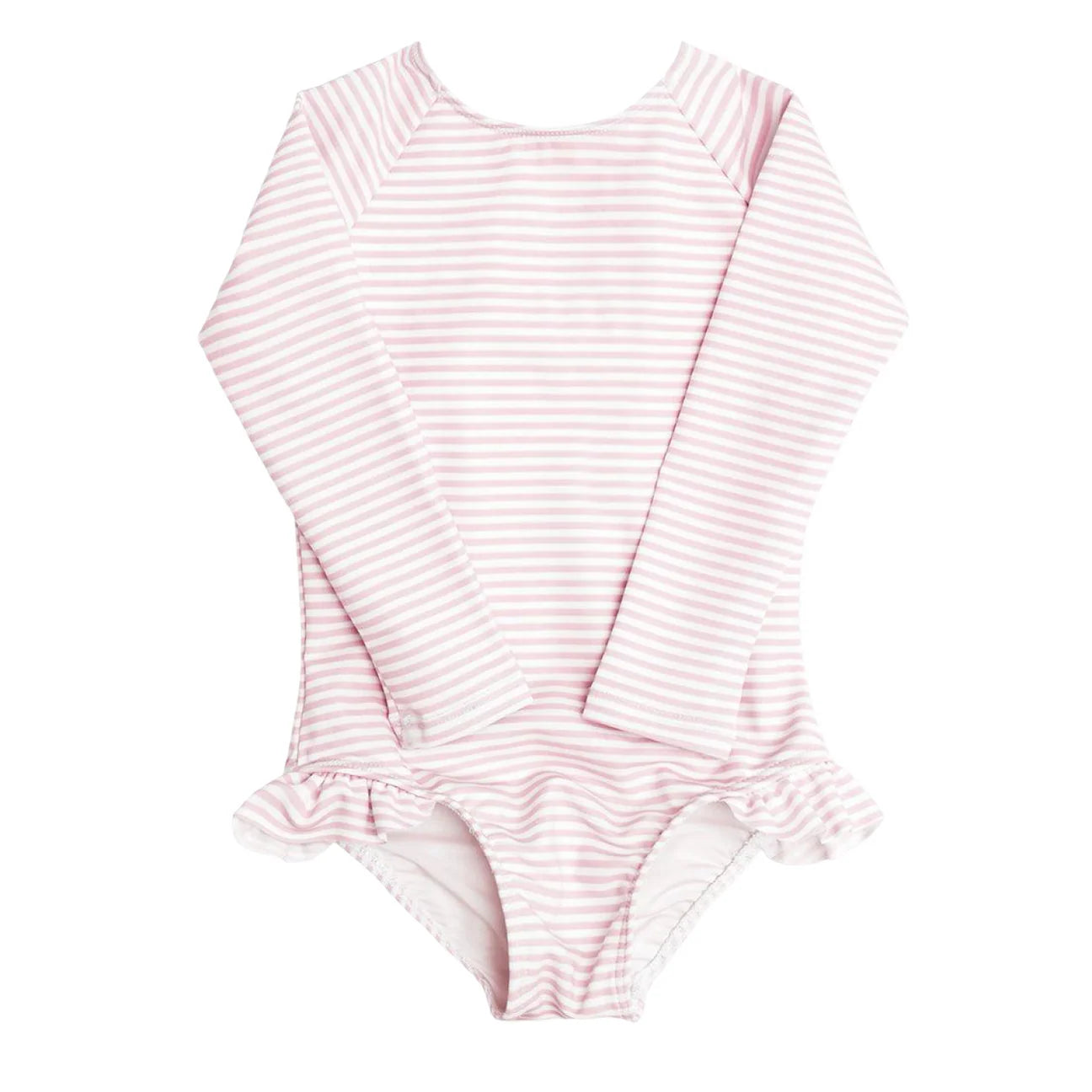 girls light pink stripe rashguard one piece