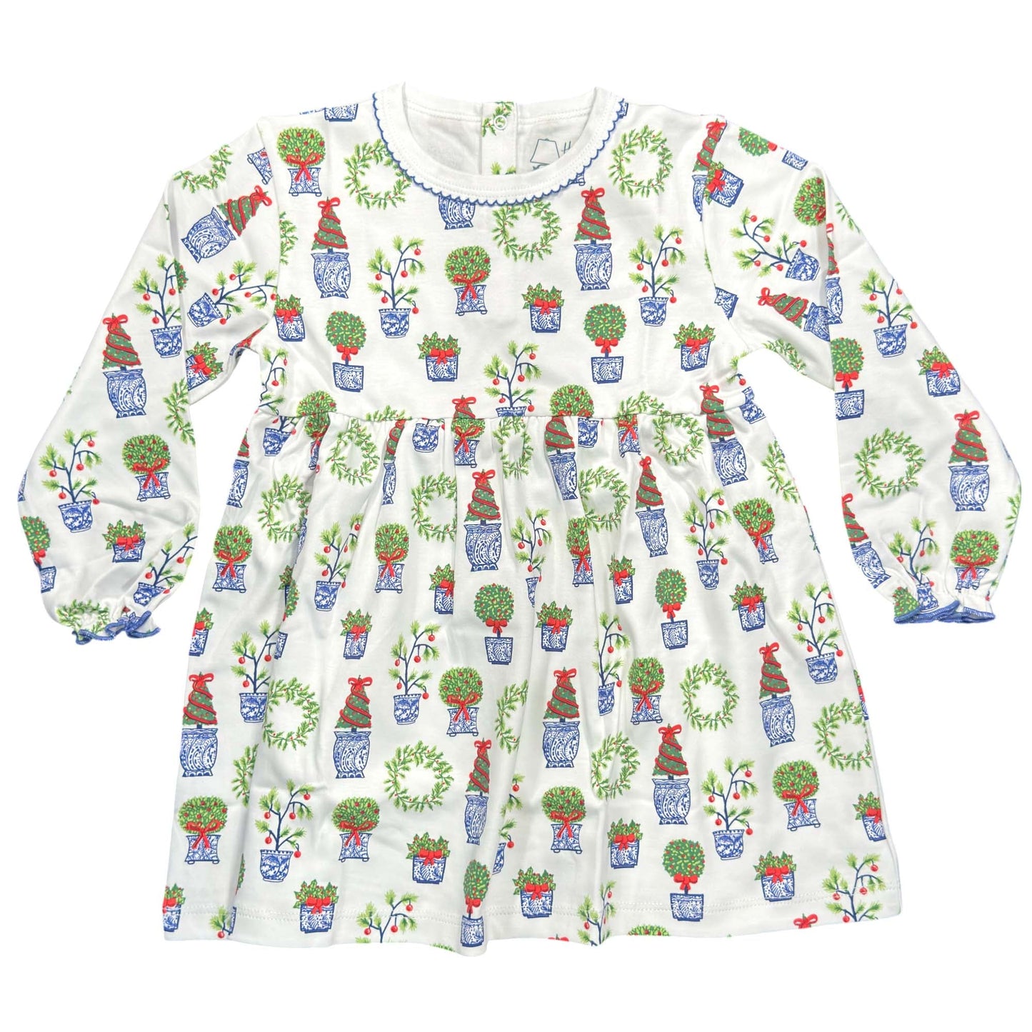 LS Playtime Dress- Holiday Topiaries