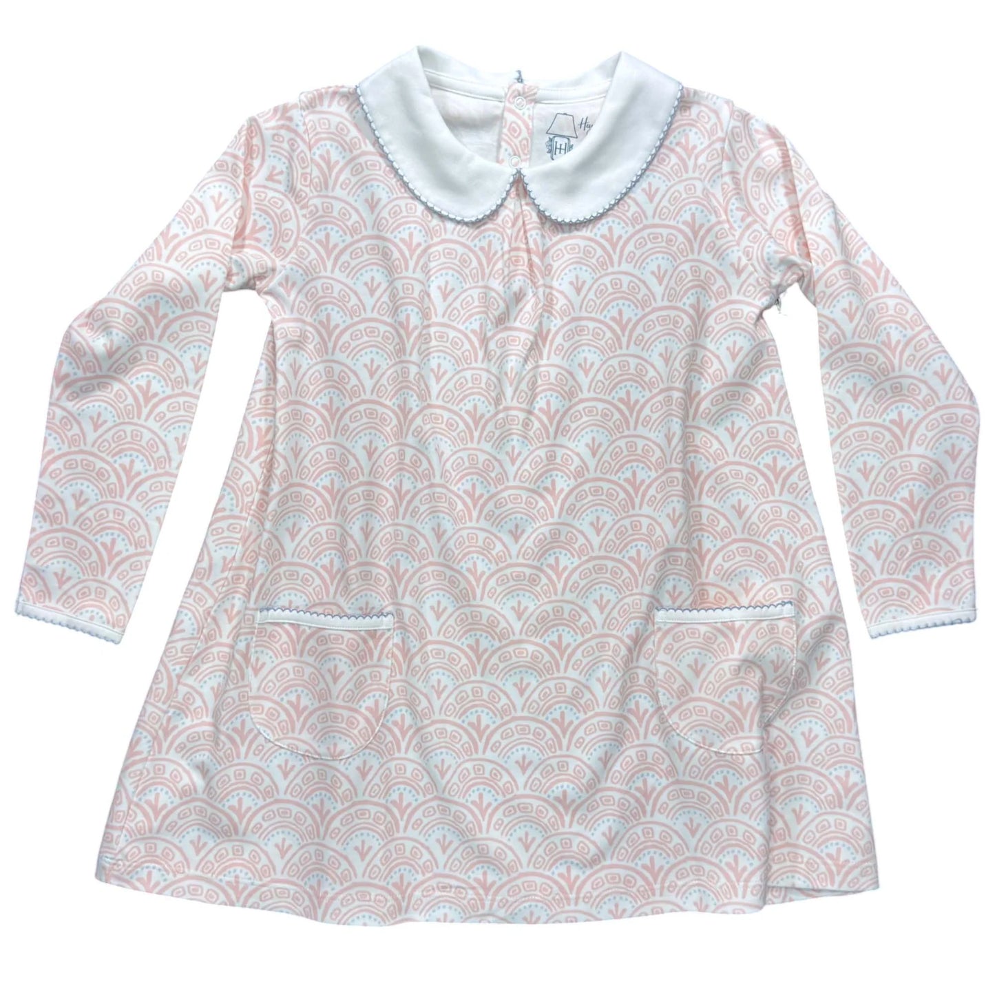 LS Long Sleeve Dress- Pink Scallop