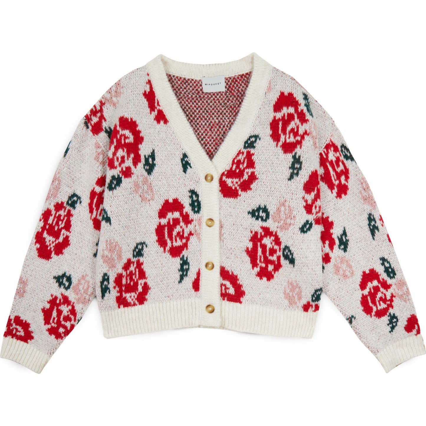 Alma Flower Sweater, Ecru/Rio Red- Mi Pounet