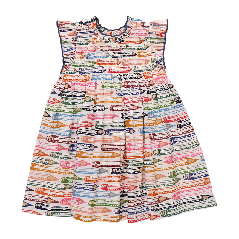 Girls Stevie Dress- Colored Pencils- Pink Chicken