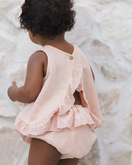 Ruffled Tulip Top + Bloomer Set- Melon- Quincy Mae