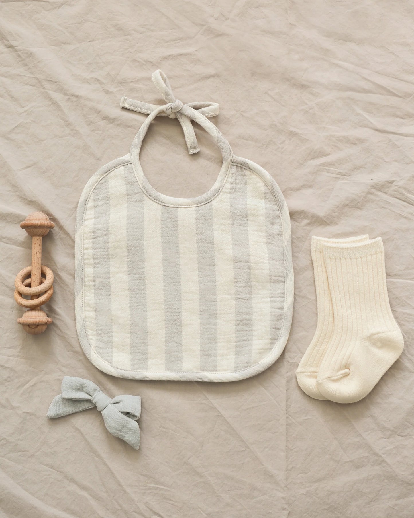 Woven Tie Bib Sky Stripe- Quincy Mae