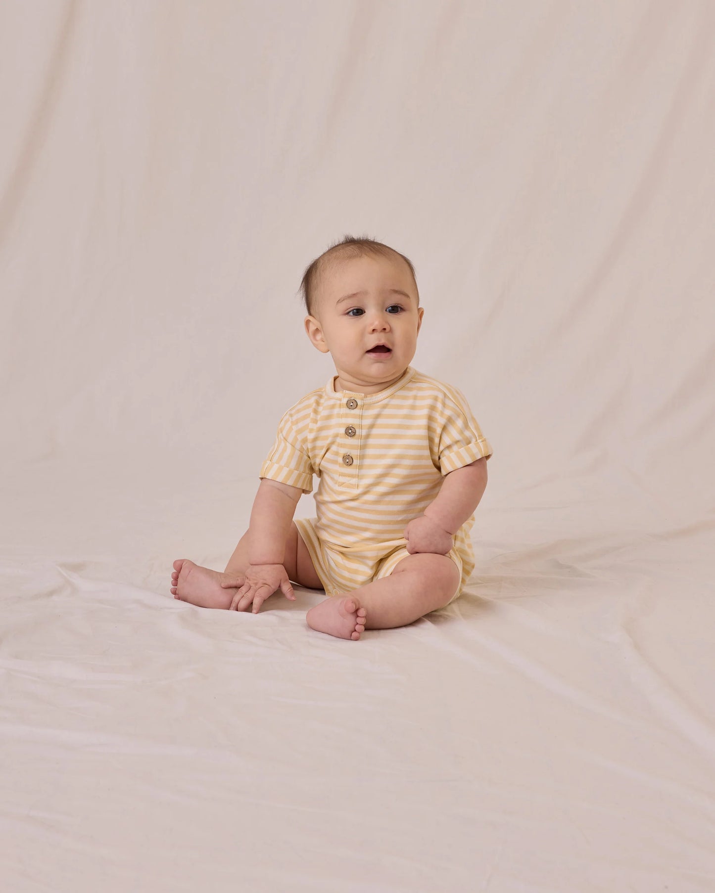 Short Sleeve One Piece Yellow Stripe- Quincy Mae