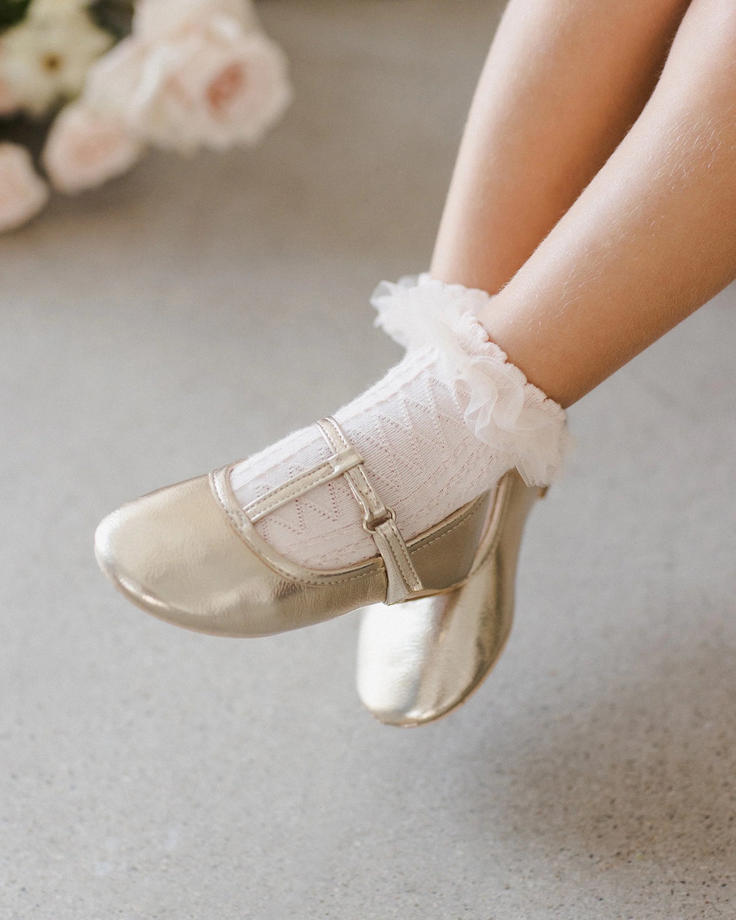 T-strap Ballet Flats Gold Metallic- Noralee