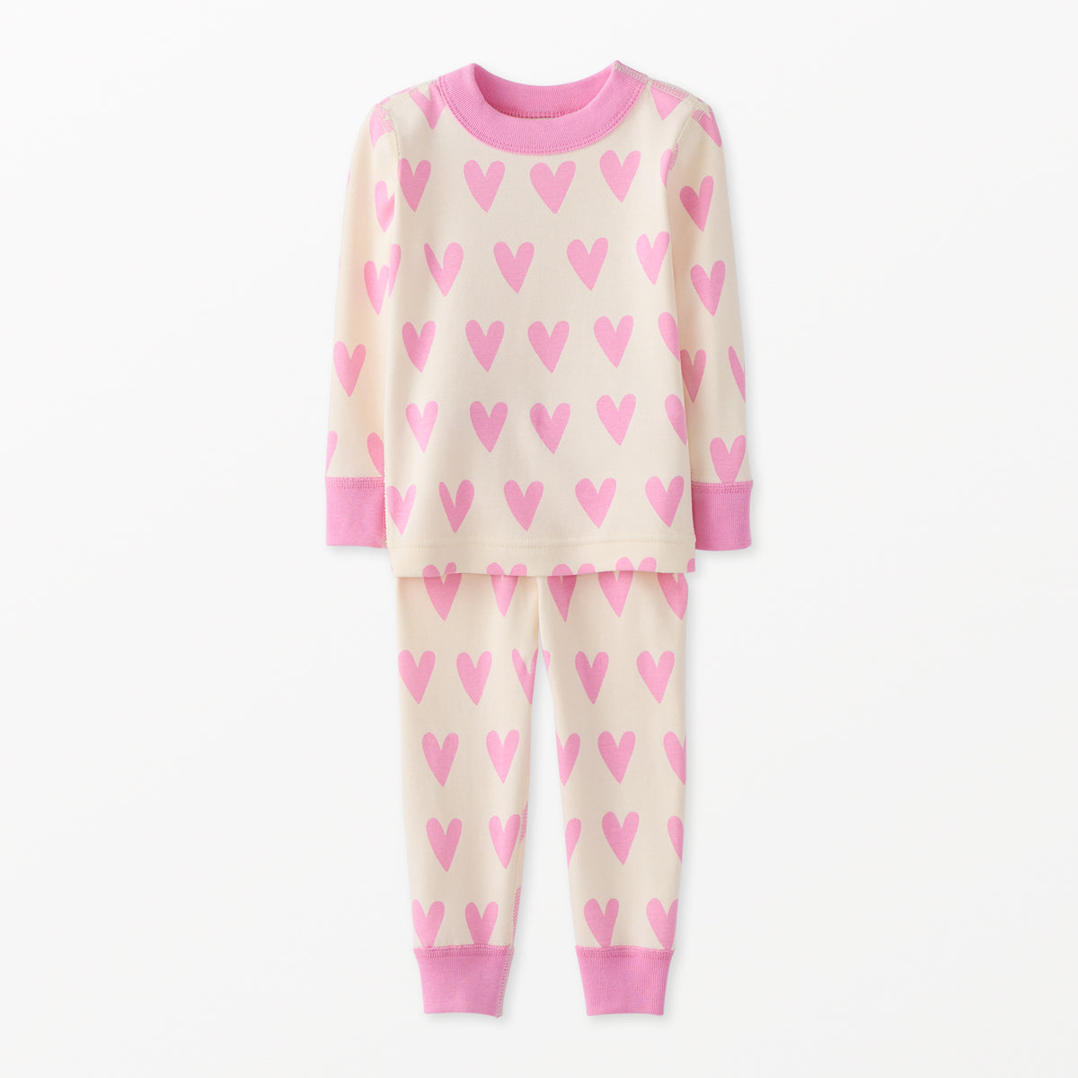 Kids Long Sleeve Pajama Set Pink Hearts on Hearts