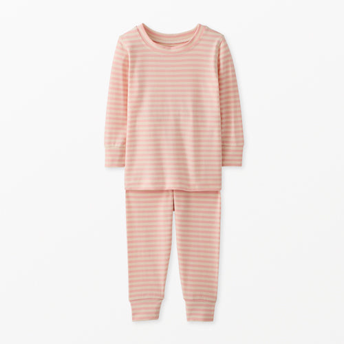 Kids Striped Long John Pajama Set in Hannasoft Blush Pink/Ecru