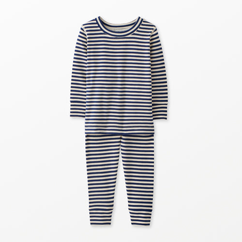 Kids Striped Long John Pajama Set in Hannasoft Navy/Ecru