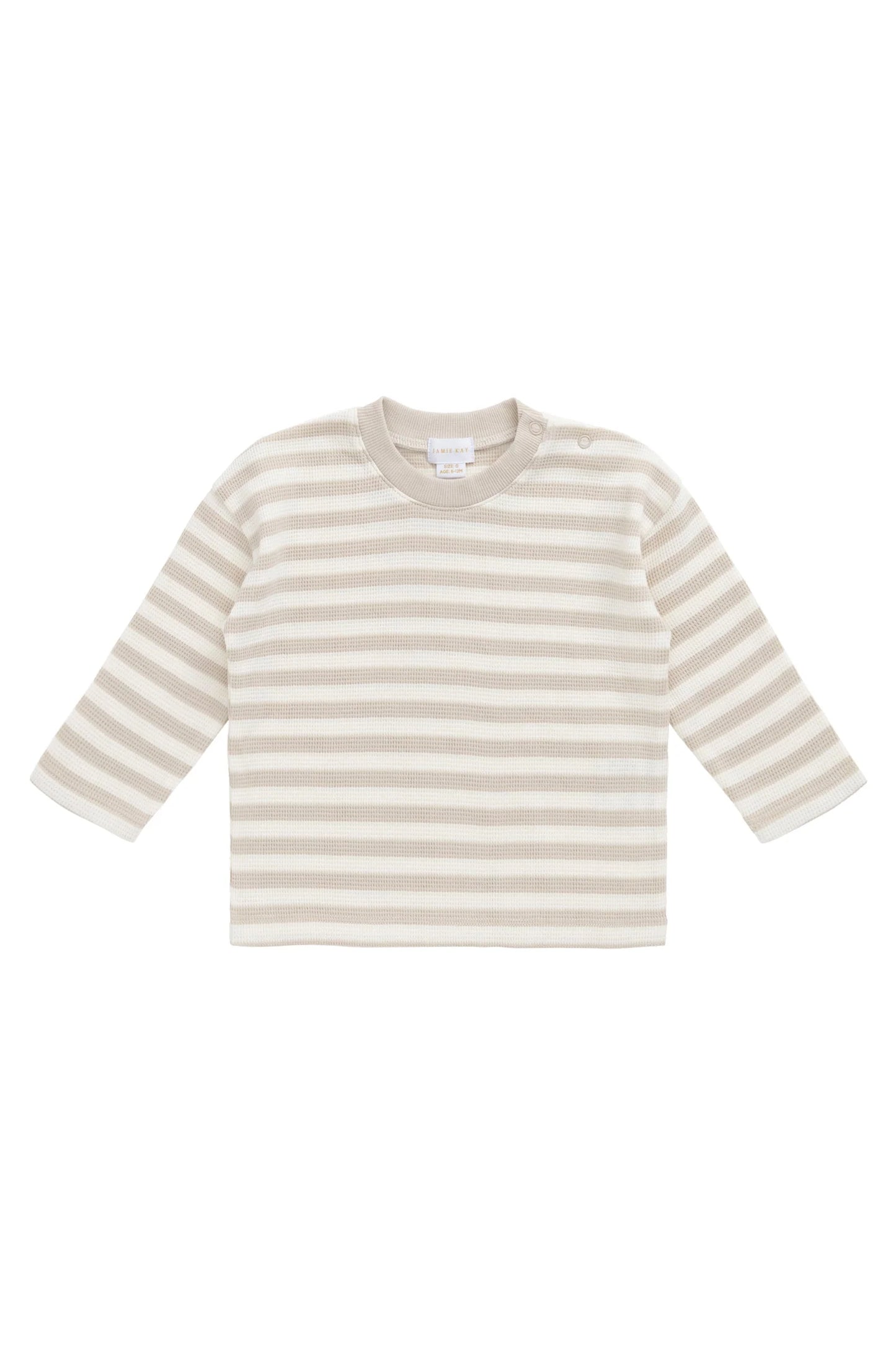 Organic Cotton Waffle Leith Long Sleeve Top - Staple Stripe Oat/Cloud- Jamie Kay