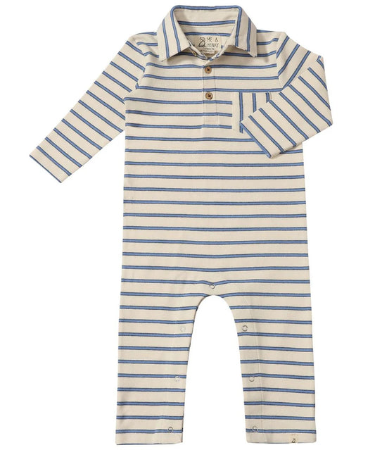Kingston polo romper- Cream/blue double stripe