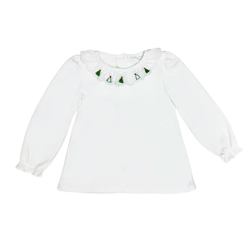 Christmas Tree Scalloped Blouse- White Knit