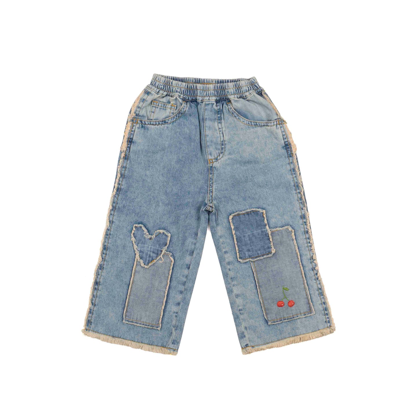 Patchwork Heart Pants- Denim