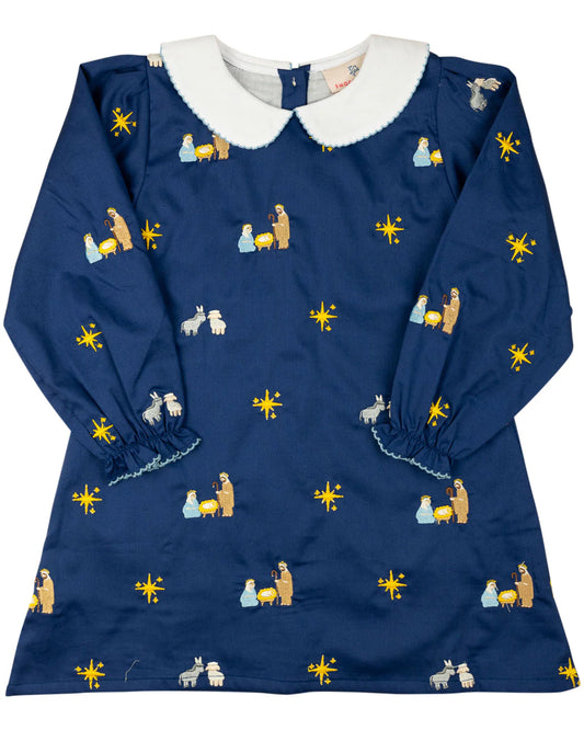 Nativity Embroidered Navy Dress