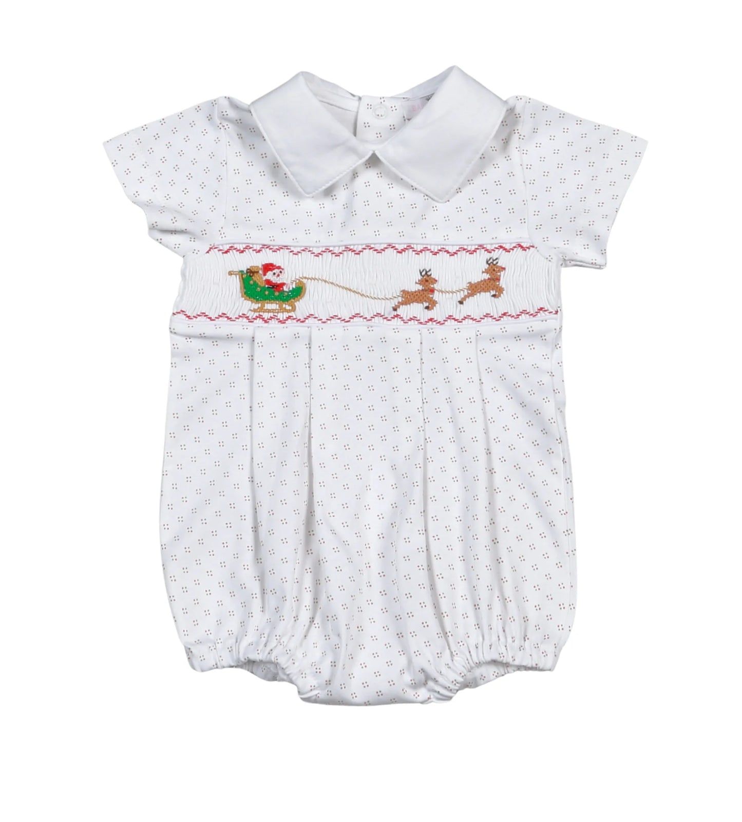 Santa Sleigh Hand Smocked Pima Bubble