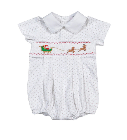 Santa Sleigh Hand Smocked Pima Bubble