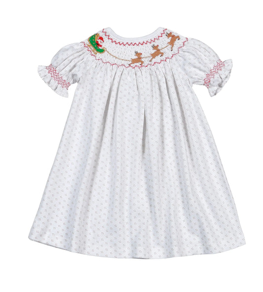 Santa Sleigh Hand Smocked Pima Bishop dress