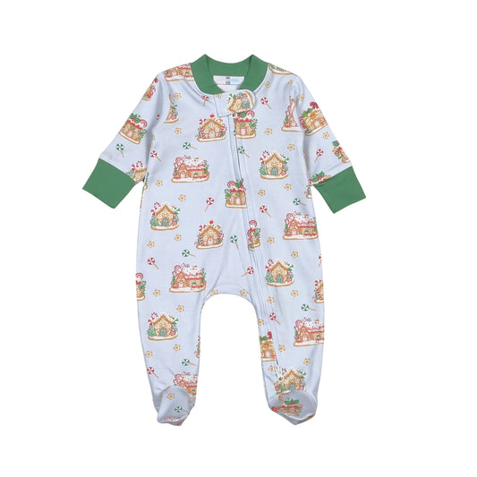 Gingerbread House Pima Zipper Footie