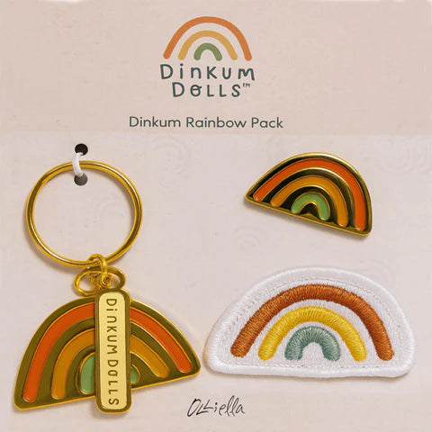 Dinkum Rainbow Keychain, Pin, Badge Set