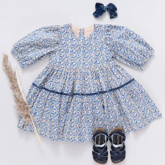 Girls Maribelle Dress- Blue Climbing Floral