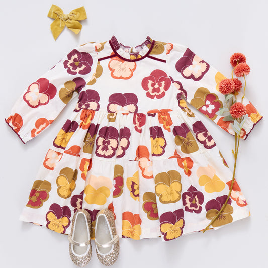 Girls Charlie Dress- Autumn Pansies