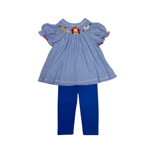 Farm Bishop Legging Set- Royal Blue Bitty Striped Knit