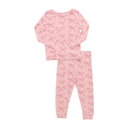 Kids Bamboo PJ Set- Candy Cane Bows