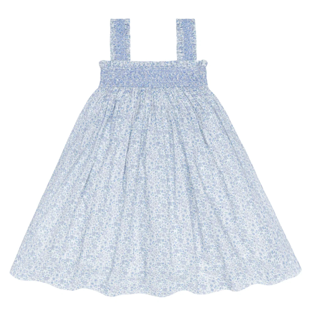 girls slate floral smocked ruffle strap dress