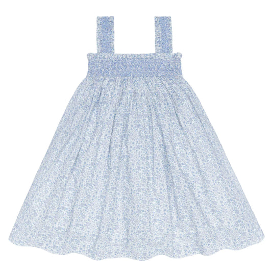 girls slate floral smocked ruffle strap dress