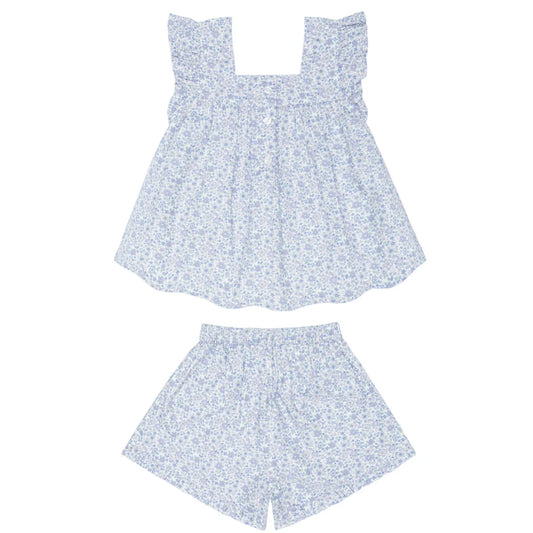 girls slate floral ruffle short set