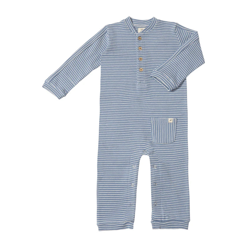 Mitch Henley romper- blue/white
