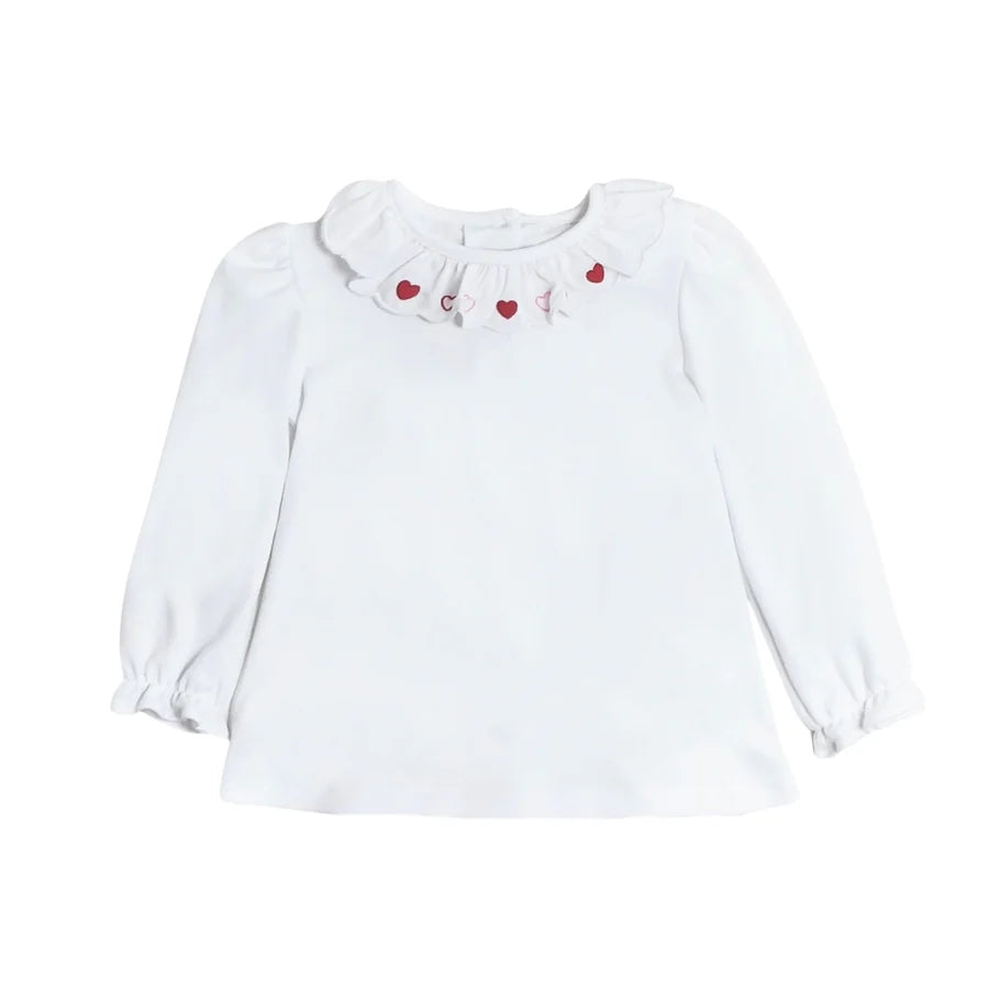 Hearts Scalloped Blouse- white knit
