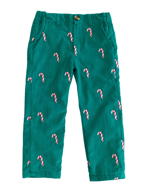 Candy Cane Embroidered Corduroy Pants