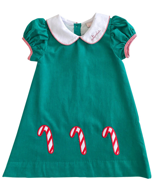 Candy Cane Applique Corduroy Dress