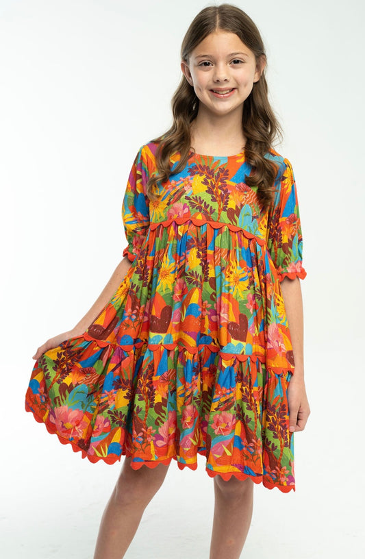 Quinn Girls Dress- Tangerine Tango