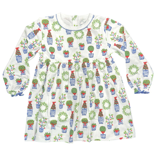 LS Playtime Dress- Holiday Topiaries