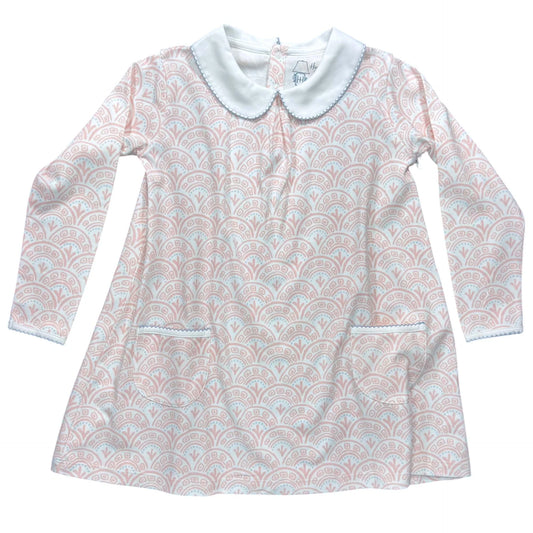 LS Long Sleeve Dress- Pink Scallop