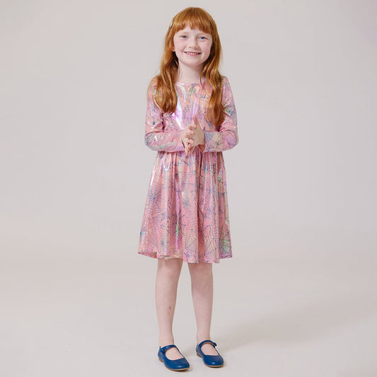 Girls Lame Steph Dress- Pink Spider Web