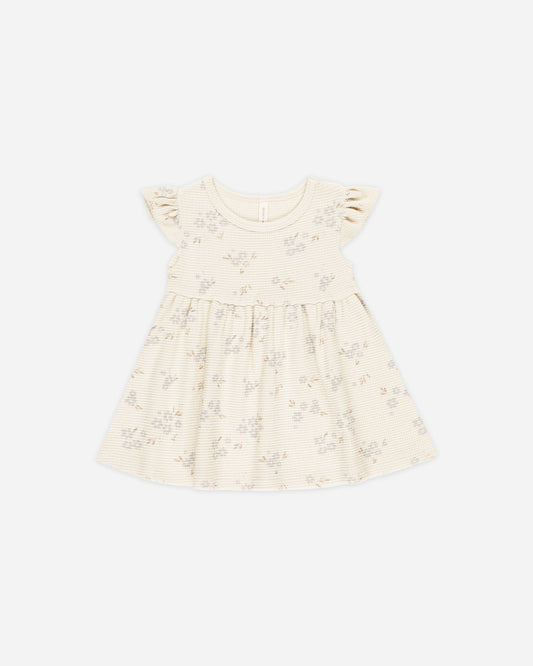 Flutter Sleeve Dress Blue Ditsy- Quincy Mae