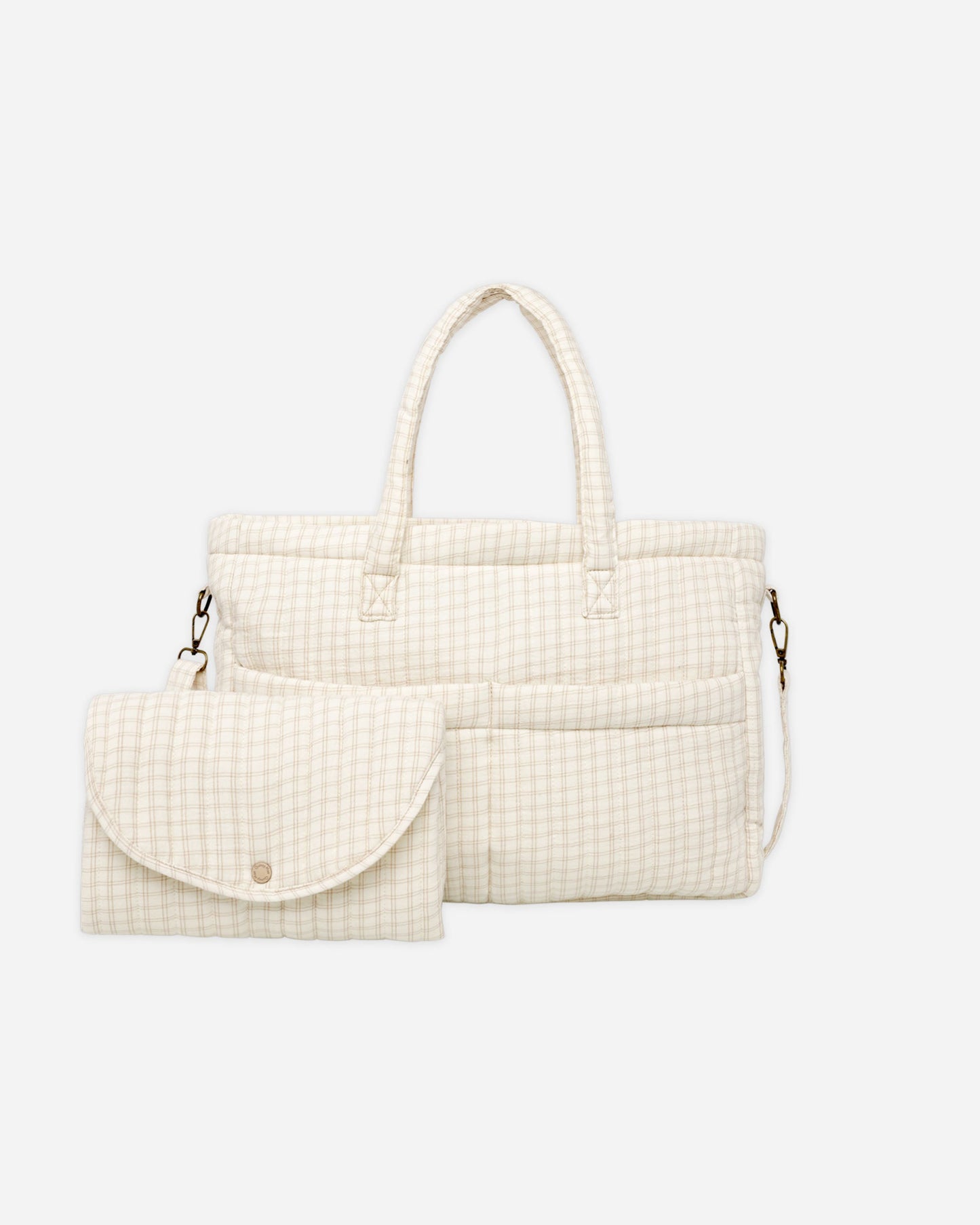 Diaper Bag + Changing Pad Set Oat Check- Quincy Mae