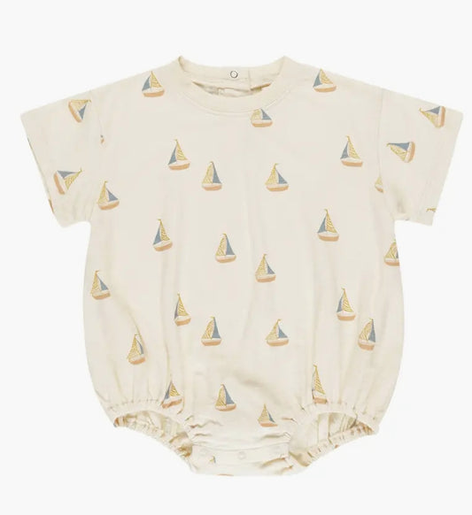 Relaxed Fit Cotton Sailboat Bubble Romper by Rylee + Cru