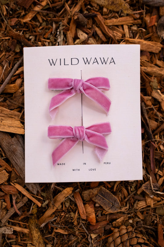 velvet bow clip set- vintage bow dusty pink