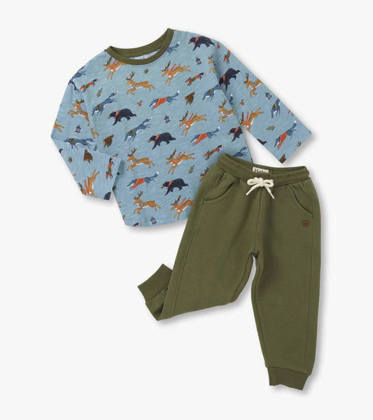 Hatley Forest Animals Graphic Tee and Pull on Pant Set
