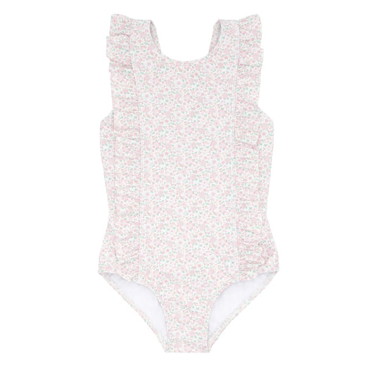 girls antique floral ruffle one piece