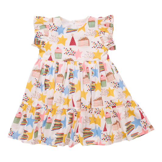 Girls Jennifer Birthday Star Dress- Pink Chicken