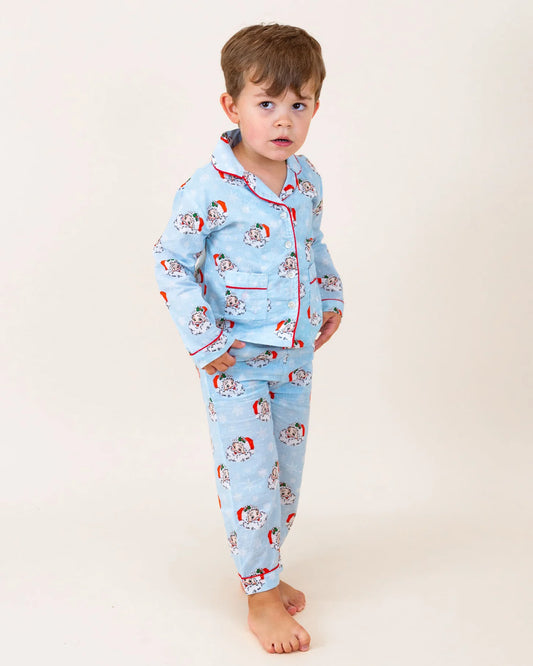 Vintage Santa Blue Button Down Pajamas- Boys