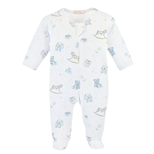 Toys- Blue Printed Zipped Footie- Baby Club Chic